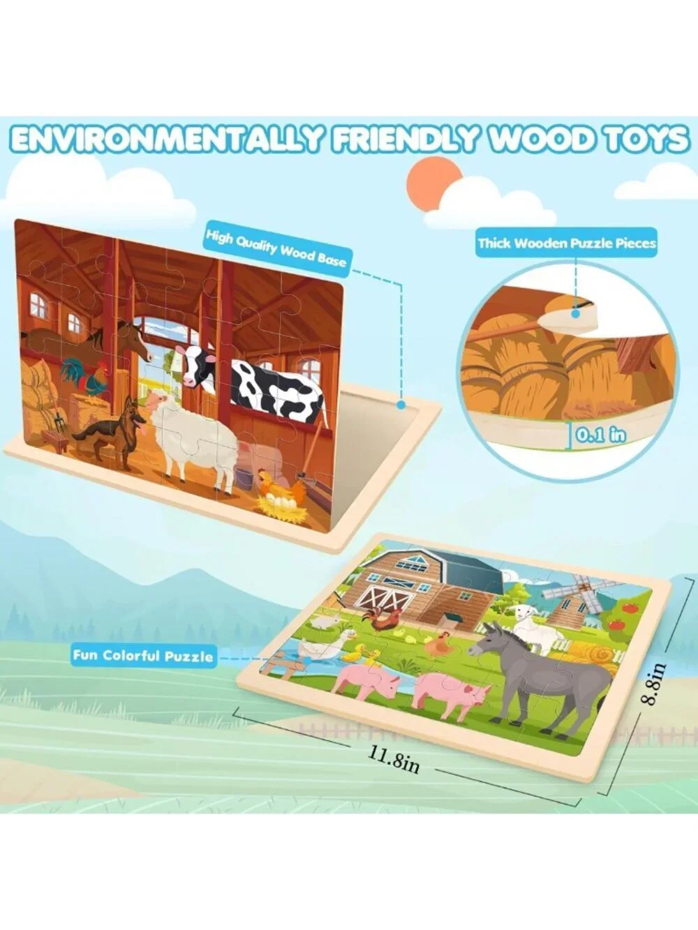 4-in-1 Wooden Puzzles for Kids 3-6, Educational Jigsaw Toys, Fun Gift for